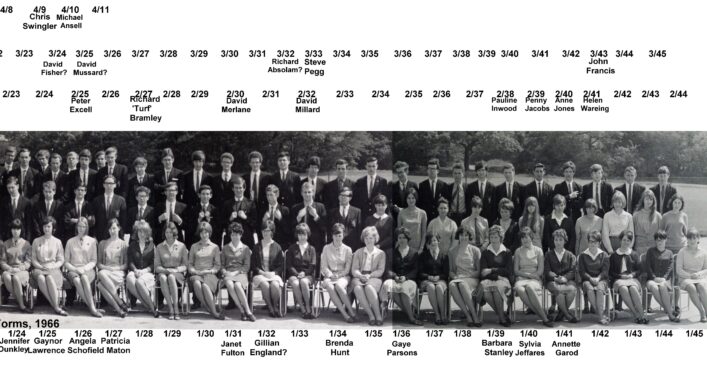 Hatfield School Sixth Forms, 1966 V2d RightHalf - partly name-matched, please help us add to the matching. Email me for a file copy of the photo which is higher-res than shown in the webpage copy ! | Chris Hepden et al
