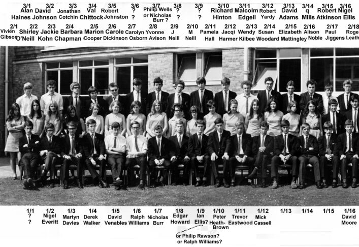 Hatfield School Sixth Forms, 1968 V4a LEFT chunk - well name-matched, please help us add to the matching. Email me for a file copy of the full  photo which may be higher-res than shown in this webpage copy.