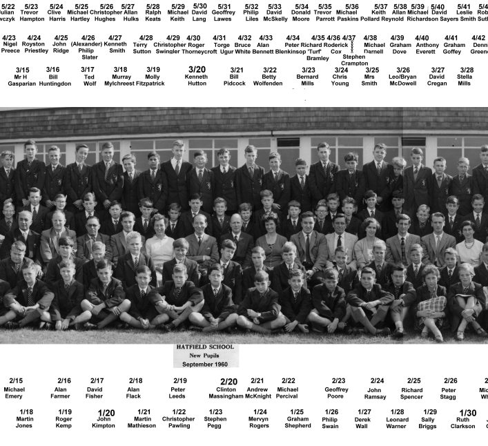 Hatfield School New Entry Pupils, September 1960 v1b, MID-SECTION  - please join in checking for errors or additions