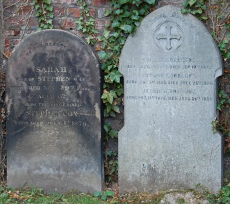 close up of two of the gravestones in Park Close, Hatfield | Susan Hall, 29 July 2013